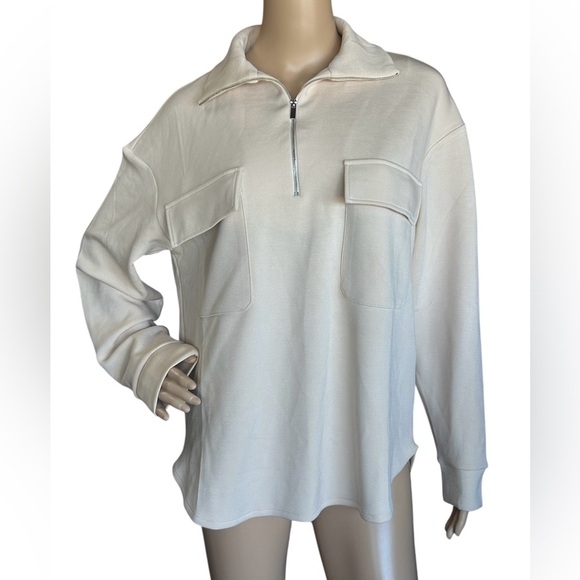 Mango MNG Beige Quarter Zip Oversized High Neck Sweater Casual Comfort Women SzS - Picture 2 of 12